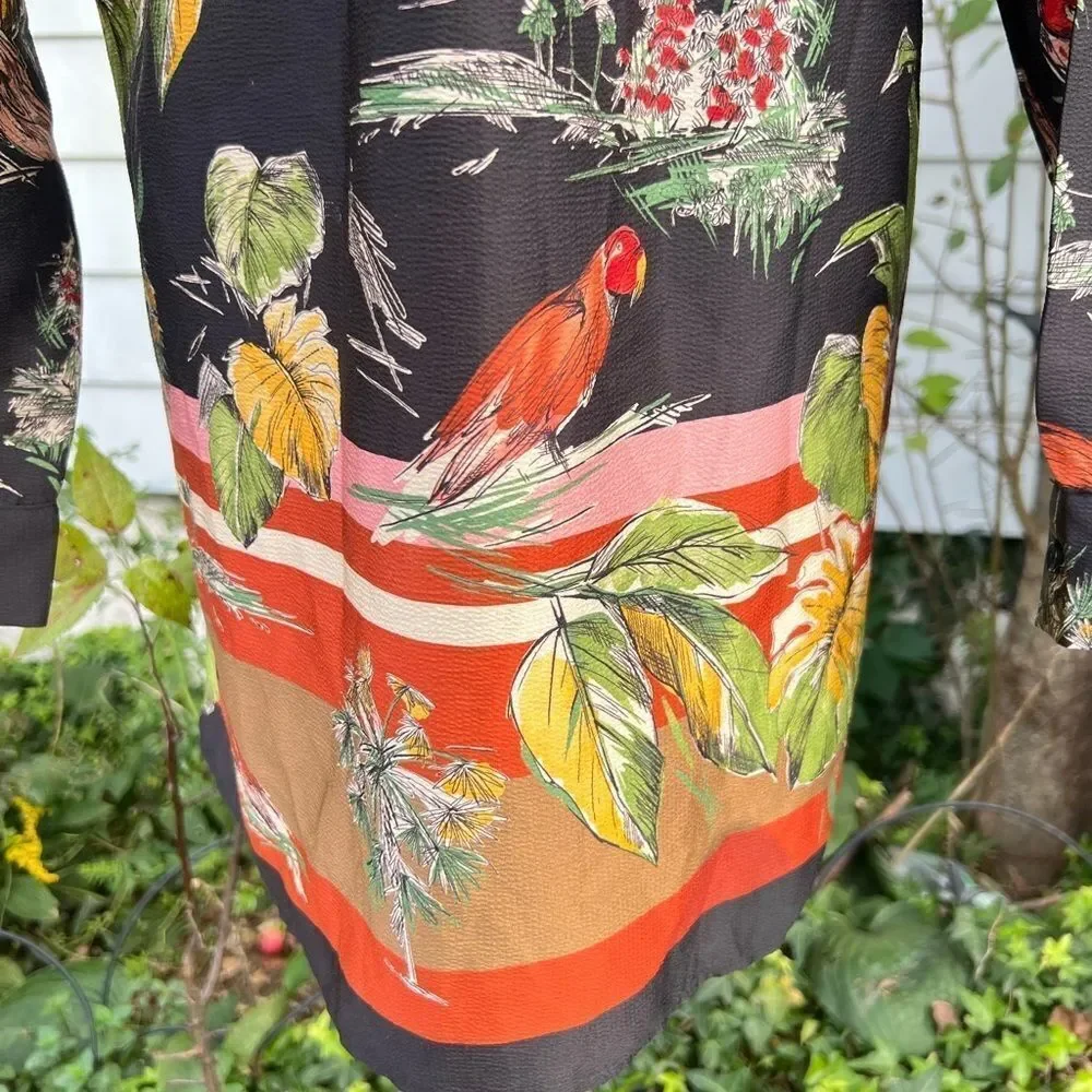 🌸ZARA BLACK LEAF AND PARROT PRINT COLLARED DRESS Size Small (AA4) - Picture 6 of 8